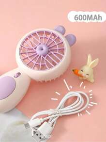1 Stück Mini Niedlicher Hasen Design Handventilator mit USB-Kabel, perfekt für Sommer Outdoor, Zuhause, Büro, starker Luftstrom, Geschenk für Paare, Alltag