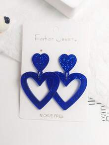 Aretes de gota con corazones dobles de colores brillantes (8 colores), arilicos brillantes con corazones huecos para mujer y niña como regalo del Día de San Valentín