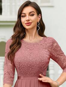 MIUSOL 花卉蕾丝雪纺荷叶边长款连衣裙，优雅女士礼服，正式礼服，适合婚礼宾客、毕业典礼、晚宴及其他场合。 - 藕粉色 - 查看 8