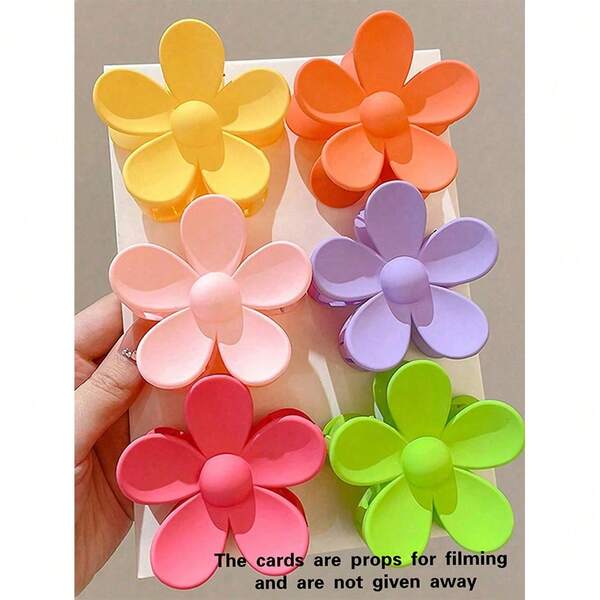Flower Hair Clips 6PCS, Large Claw Clips For Women Girls Thick Thin Hair, Strong Hold Nonslip Big Dasiy Jaw Clamps Matte Hair Accessories 6 Colors Summer Fall Winter For Vacation Outfits Woman