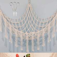 1pc Large Boho Stuffed Animals Net Or Hammock, Toy Hammock, Stuff Animal Storage Corner Hanging Net Holder, Mesh Hammock Plush Toy Hanging Storage With Tassel Hooks For Bedroom