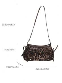 Bolsa de ombro feminina elegante, de cor sólida, com rebites simples e estampa de leopardo, ideal para compras, carteiras, compras, jovens mulheres, estudantes universitárias, recém-chegadas e trabalhadoras de colarinho branco. Ideal para escritórios, universidades, trabalho, negócios, deslocamento diário, atividades ao ar livre, viagens e passeios.