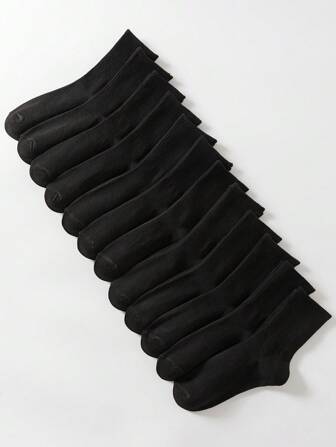 12 Pairs Black Striped Breathable, Sweat-Wicking, Odor-Resistant Women's Mid-Calf Socks, Minimalist Everyday All-Match