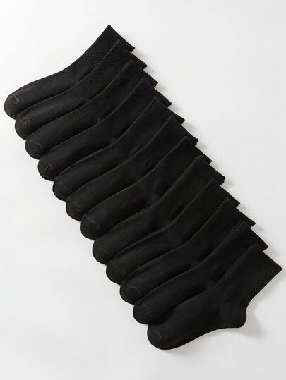 12 Pairs Black Striped Breathable, Sweat-Wicking, Odor-Resistant Women's Mid-Calf Socks, Minimalist Everyday All-Match