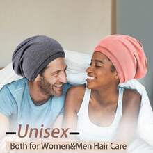 Bonnet Hair Wrap For Sleeping, 2 Pcs Adjustable Silk Bonnets For Women Men Sleep Cap Silk Lined Slouchy With Adjustable Strap Curly Hair Head Scarf Night Caps - Pink+khaki - View 6