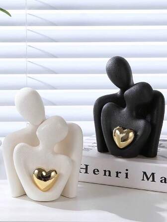 1 件心形镀金抽象艺术雕像，情侣拥抱装饰，适合家居装饰、卧室装饰、办公室和学生，最佳礼物、春季、圣诞节装饰、存储、婚礼装饰、家居装饰、珠宝收纳、派对装饰