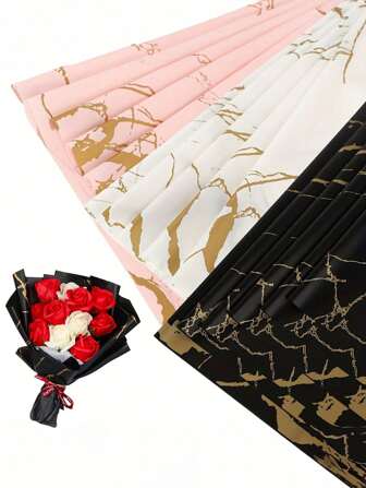 20 hojas/bolsa, 3 colores de papel de regalo impermeable con diseño de mármol, adecuado para embalaje de ramos, decoración de fiestas, bolsas de regalo, manualidades y decoración de ramos
