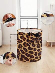 1 buah Keranjang Cucian Bulat Lipat Kapasitas Besar Motif Leopard dengan Pegangan, Kotak Penyimpanan Pakaian Kotor Portabel, Cocok untuk Kamar Mandi, Kamar Tidur, Asrama, Lemari Pakaian, Keranjang Penyimpanan Serbaguna dengan Penutup, Wadah Penyimpanan Pakaian & Perlengkapan Tidur yang Dapat Dilipat dengan Resleting Kokoh - MultiWarna - View 5