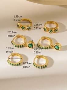 Conjunto de 6 brincos brilhantes de zircônia cúbica em formato de estrela, flor e lágrima, banhados a ouro 18K e cobre, adequados para uso diário feminino, datas ou como presente