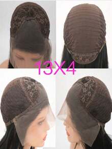 Peluca de encaje resistente al calor de 32 pulgadas con aspecto natural, peluca de encaje frontal sintética recta de 13*4 pulgadas sin pegamento, con el cabello del bebé previamente desgastado y de libre separación, peluca sintética larga y recta para mujeres de aspecto natural de 32 pulgadas - Negro - Ver 7