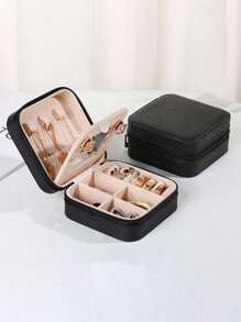 A Jewelry Storage Box With A Makeup Mirror, Portable Travel Zipper Jewelry Box, Simple Travel And Home Jewelry Box, Fashionable Personalized Leather Mini Jewelry Box For Earrings, Necklaces, Rings Storage, Dust-Proof Small Jewelry Storage Box, Jewelry Accessory Storage Box And Vanity Box, Perfect For Storing Rings, Pendants, Earrings, Ties, Bracelets, Great Gift For Girlfriend, Mother's Anniversary, Men's & Women's Gifts