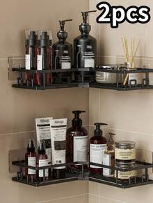 2/3/4 件套浴室置物架，包含转角淋浴置物架、壁挂式皂碟、洗发水架和肥皂架，适合家居浴室装饰，黑色浴室收纳架，洗发水架，浴室，浴室配件，浴室装饰，生日装饰，新年礼物，情人节礼物 - 黑色 - 查看 2