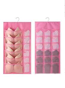 1 Pc Hanging Bra Organizer With Rotating Metal Hanger, Extra-Large Dual Sided Wall Shelf Wardrobe Mesh Pockets Hanging Storage Bag For Bra Socks Underwear Underpants,Double Side Underwear Storage Bag, Functional Lingerie Packing Bag, Hanging Bra Socks Organizer, Bag For School School Accessories School Stuff