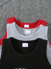 Set da 6 pezzi Tuta casual alla moda per giovani ragazzi, con canottiera e pantaloncini corti, con lettere inglesi e colori uniti, nuova collezione estiva