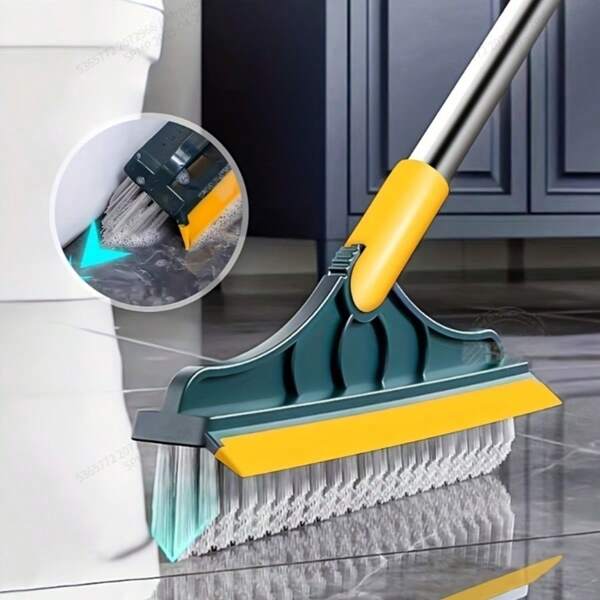 1pc Bathroom Floor Scrub Brush 3-In-1, Includes Floor/Tile Scrubber, Squeegee, And Detachable Rotating Scrub Head, For Bathroom, Toilet, School, Gym Floors, Kitchen, Living Room, Tile, Stone, Hardwood