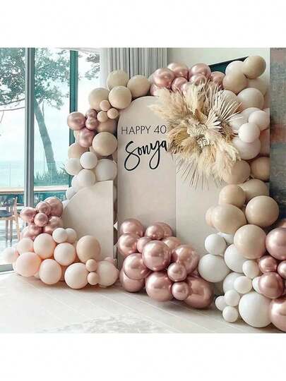 137片沙白色肤色白色金属玫瑰金组合气球拱门花环套装适用于生日婚礼毕业典礼送礼会派对装饰周年派对拍照装饰用品