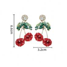 1 件时尚全水钻樱桃耳钉，韩国创意长耳环 - 彩色 - 查看 6
