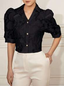 Women Semi-Sheer Floral Print Short Sleeve Top, Spring/Summer