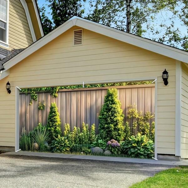 1 stuk levendige tuinhek en klimplanten garagedeurbanner - opvallend kleurrijk ontwerp, polyestermateriaal, perfect om een vleugje kleur toe te voegen aan uw garagedeur, seizoensdecoratie, geen batterij nodig, buitendecoratie