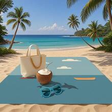 1 套夏季元素沙滩垫套装，包括沙滩垫、挂钩、手提袋、沙滩夹，适用于海滩、露营和野餐