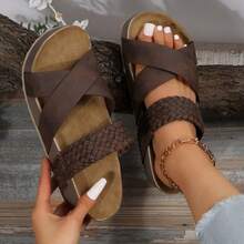 Women Sandals Casual Solid Color Braided Sole Beach Summer Comfortable - 咖啡棕 - 查看 3