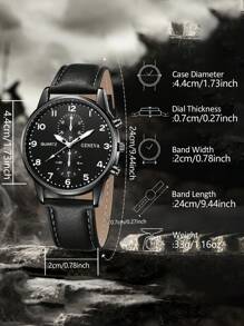 5 peças de pulseira preta masculina, pulseira de relógio de quartzo com escala de algarismos arábicos, elegante e empresarial, adequada para decoração diária ou presentes de Natal