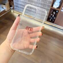 极简字母元素时尚手机壳，透明设计，饰有红色爱心和“AMORE”字样，兼容 16 Pro Max、 11至15 Pro Max Plus和XR机型，防水、防震、防摔、防刮，周年纪念、生日礼物、春季派对佳品 - 彩色 - 查看 3