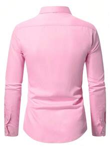 Men's Business Formal Long Sleeve Dress Shirt - Pink, For Fall - Pink - View 3