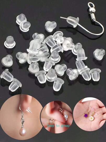 50~500 件耳环连帽耳环后发圈配件，5 毫米女士时尚耳环，橡胶耳环后软透明耳环后垫。