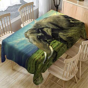 1pc Green Grassland Elephant Printed Table Cloth, Suitable For Home, Restaurant, Kitchen, Dining Table, Daily Home Kitchen Table Cover