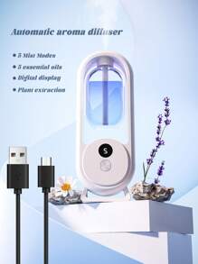 Máquina de aromaterapia de pared totalmente automática. Máquina de rociado con temporizador para aromaterapia de hotel. Desodorización de inodoro. Ambientador de aire para el hogar apto para oficina, dormitorio, sala de estar. Difusor de aromaterapia silencioso, recargable, con temporizador para apagado automático, 5 modos de funcionamiento, 6 aceites esenciales opcionales, blanco con luz ambiental de color. El frasco de aceite esencial se puede reutilizar, se puede llenar con agua, aceite esencial y repelente de mosquitos. Decoración exterior del jardín, decoración del hogar del jardín