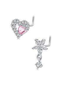 AVYRING 2 Peças 20g Brinco de Nariz Pendente em Formato de L Pendente para Mulheres, Brinco de Nariz de Aço Inoxidável com Flor de Zircônia Cúbica, Argola de Nariz Pendente, Joia de Piercing de Nariz