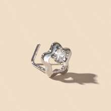 1pc Fashion Charm Style Copper Inlaid Zirconia 'L' Bar Flower Stainless Steel Nose Stud, Suitable For Women Daily Wear, Body Piercing Jewelry, Gift For Friends
