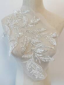 1 Piece Of 3D Bead Embroidery Sequin Lace Decal Sewing Flower Fabric Collar Patch Suitable For Wedding Dresses, Brides DIY Crafts