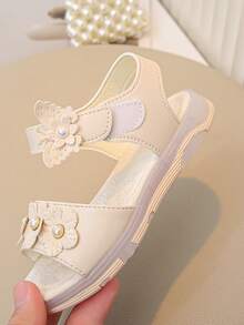 1 Pair Summer Baby Girl Open Toe Floral Hook And Loop Soft Sole Flat Sandals - White - View 8