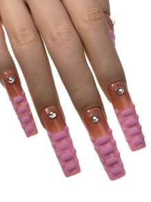 10 pezzi unghie finte rimovibili, realizzate a mano, realistiche, con design originale quadrato, a tema acqua, rosa, rosso, zucchero a velo, disegno a mano 3D opaco, effetto coccodrillo, con strisce adesive per applicazione, adatte a donne e ragazze