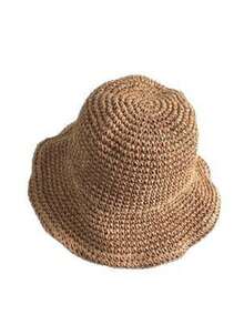 1 Pc Unisex Fashion Grass Straw Hat, Khaki Casual Sun Hat, Foldable Handmade Woven Bucket Hat For Women, Korean Style Summer Beach Hat, Lightweight Sun Protection For Outdoor Travel, Gift