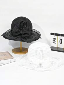 1 Peça Novo Chapéu Balde Elegante com Laço de Organza Primavera Feminino, Chapéu Estiloso, Leve, Proteção contra Vento/Sol, Adequado para Primavera/Verão, Presente para a Mãe