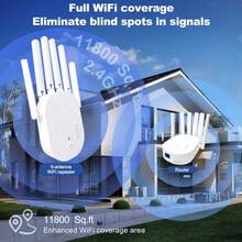 WiFi Extender Signal Booster, 2.4G/5.8G Dual Band 1200Mbps Extended Tecc WiFi Booster Extender (Home), 6x Speed ​​Network Booster Extender, WiFi Repeater Coverage Up To 20K Square Feet And 60 Device, 6 Antenna Competition,1-Tap, Easy Setup, Holiday Gift, New Year Gift - White - View 1