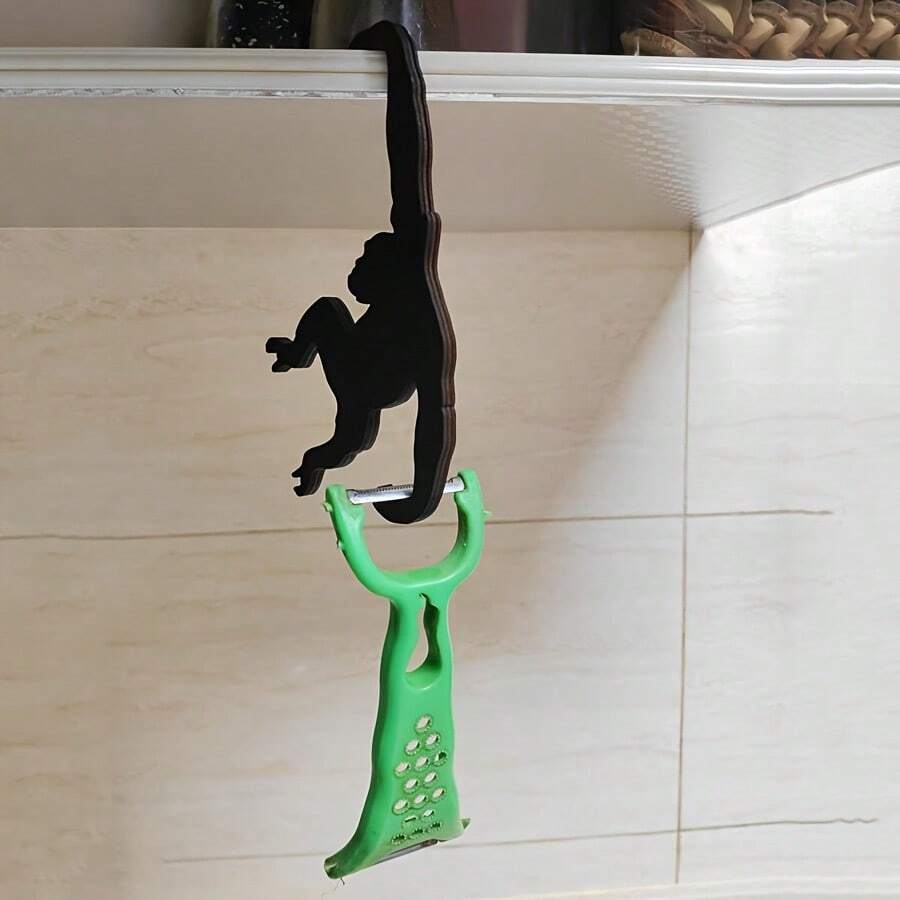 1/2/5pcs Fashionable Wooden Monkey Hooks - Easy To Install Key And Bag Wall Mount Hangers, Black Silhouette Design, Home Decor Accessories, Monkey Decor, Practical Hooks