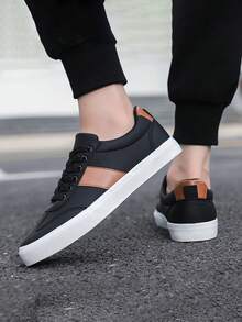 (Half Size Larger) Men's Fashionable Casual Sports Sneakers - Round Toe Lace-Up Design, Comfortable Wear For All Seasons - X03 Black - View 6