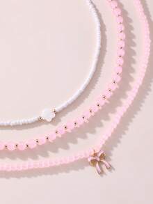 3pcs Girls Pink Ocean Themed Beach Shell Crab Starfish Pendant Necklace Set, Versatile Vacation Accessories Gift