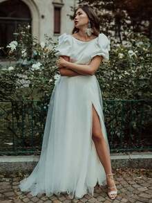 1 件女式开叉长款及地超长薄纱裙，带可拆卸丝带，适合夏季舞会晚会黑色万圣节秋季女士服装 - 黑色 - 查看 11