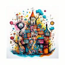 Set pittura diamante 5D fai-da-te, casa colorata, dipinto a diamante di edificio, pittura a diamante completa, ricamo punto croce, opera d'arte per decorazione da parete, ideale per principianti come regalo a sorpresa