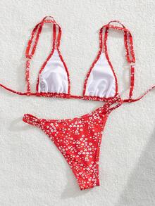 Women's Sexy Printed Halter Backless Tied Bikini Set, Summer Vacation Beach - Multicolor - View 3