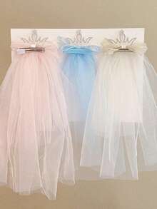 1pc Girls Princess Long Veil Crown Hair Clip, Cute Hair Accessory - Multicolor - View 9