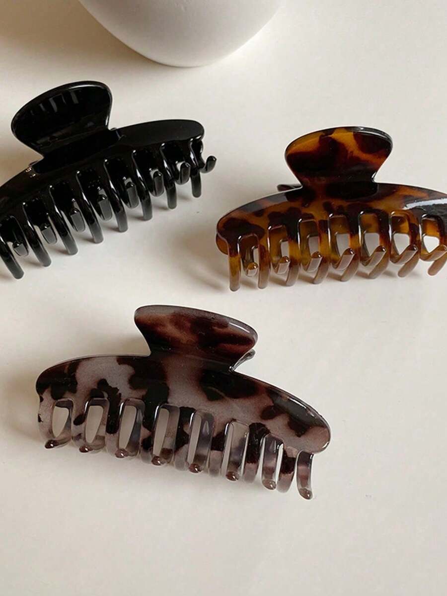 3pcs Vintage Hair Clips Set, Versatile Geometric Hollow Out Tortoiseshell Leopard Print Hair Claw Clips, Large Leopard Shower Hair Clips Hair Jaw Clip Hair Clamps Hair Clutch Hair Catcher Clip - Multicolor - View 1