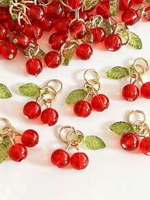 5/10/20/30pcs Cherry Pendant Fruit Charm, Red Glass Bead Jewelry Accessories, For DIY Necklace, Earring, Bracelet, Phone Chain, Craft Supplies