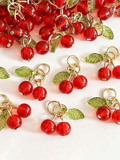 5/10/20/30pcs Cherry Pendant Fruit Charm, Red Glass Bead Jewelry Accessories, For DIY Necklace, Earring, Bracelet, Phone Chain, Craft Supplies