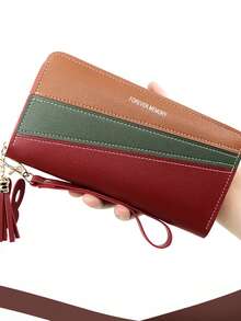 Ví cầm tay dài đa chức năng có khóa kéo đôi cho nữ Ví đơn giản cho nữ Ví dài có khóa kéo bằng da Spell Color-Block thời trang Ví đựng tiền xu có khe cắm thẻ Túi xách cho mẹ, bạn bè, đồng nghiệp Quà tặng ngày lễ - Nhiều màu - Xem 14